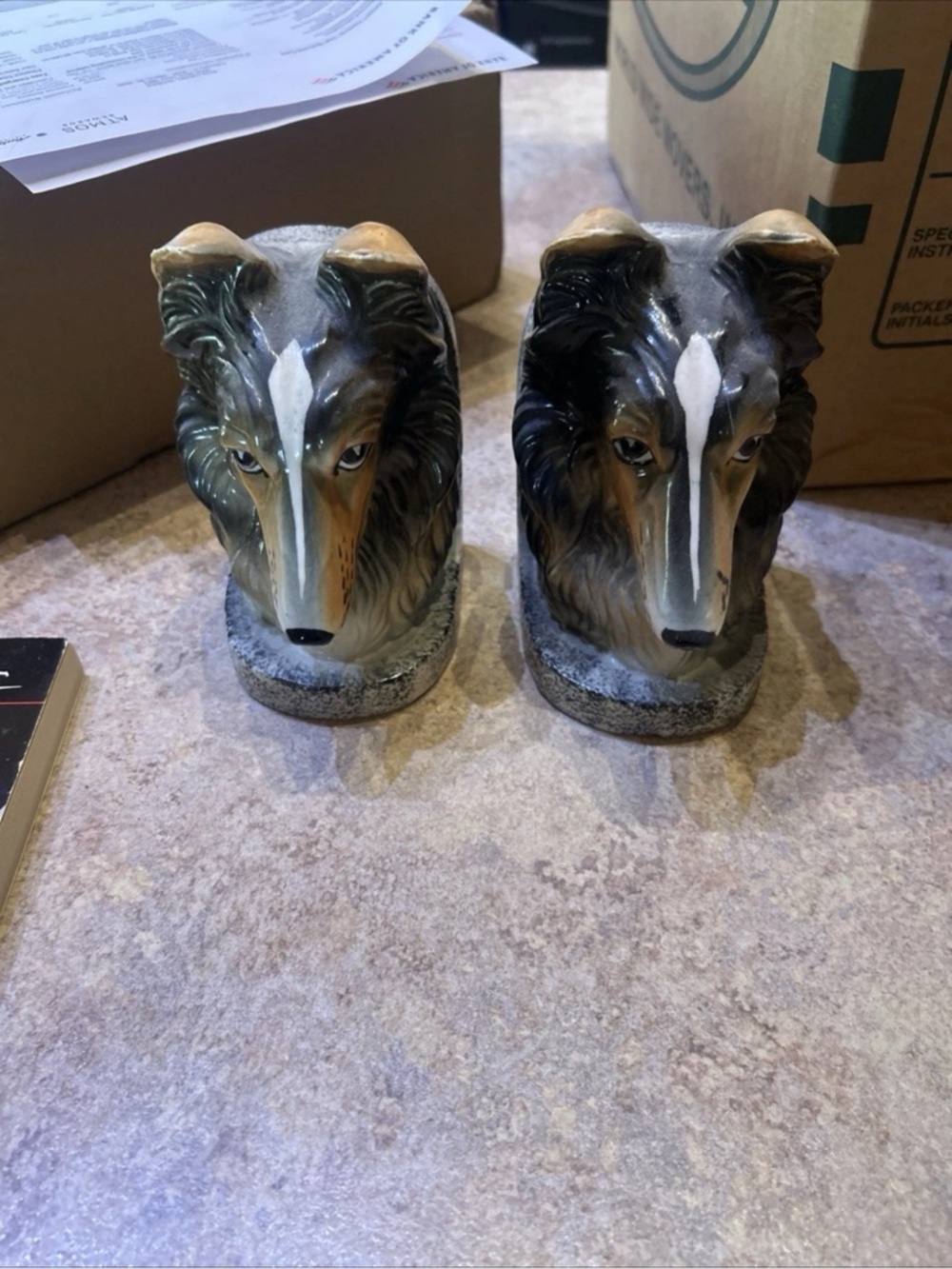 Vintage Collie Dog Head Bookends - Pair in Brown and Cream-no chips cracks EUC - Picture 3 of 13